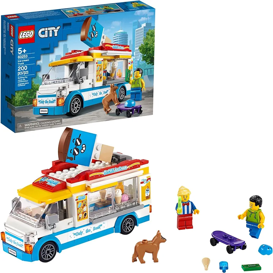 LEGO City Ice Cream Truck Van 60253 Building Toy Set - Featuring Skater Minifigures, Skateboard, and Dog Figure, Fun Gift Idea for Boys, Girls, and Kids Ages 5+