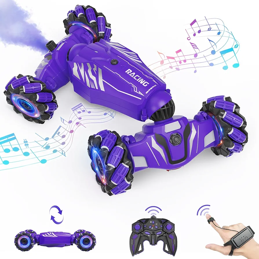 Dysaim Gesture Sensing RC Stunt Car, Toys for Boys Girls Age 6-12, 4WD Remote Control Car 360° Rotate Transform Drift RC Cars with Lights Music Sprayer, 2.4Ghz Hand Controlled Car Birthday Xmas Gifts