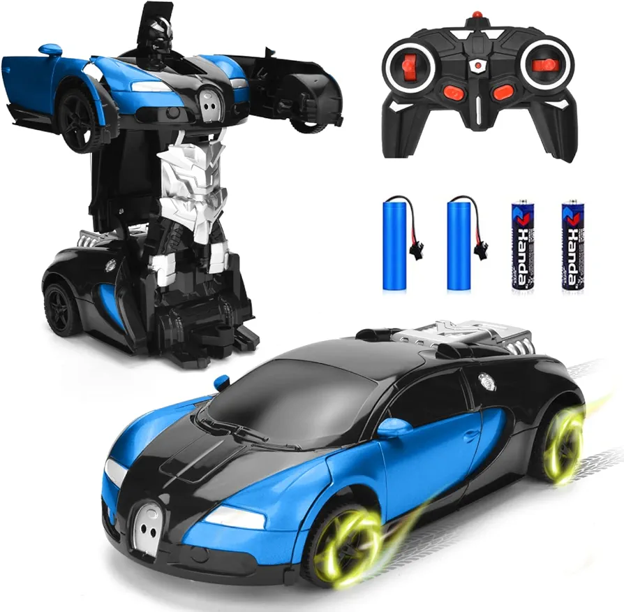 Transform Remote Control Cars for Boys, Deformed Robot Toy with 360 Speed Drifting, One Button Transformation Cars for Kid Age 3-8, Holiday Toy Xmas Gifts for Boys and Girls (Blue)