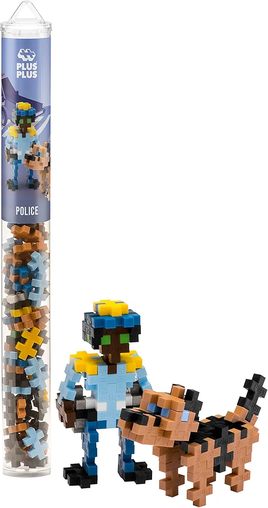 PLUS PLUS - Police Officer - Construction Building Stem/Steam Toy, Interlocking Mini Puzzle Blocks for Kids, 70 piece Mini Maker Tube