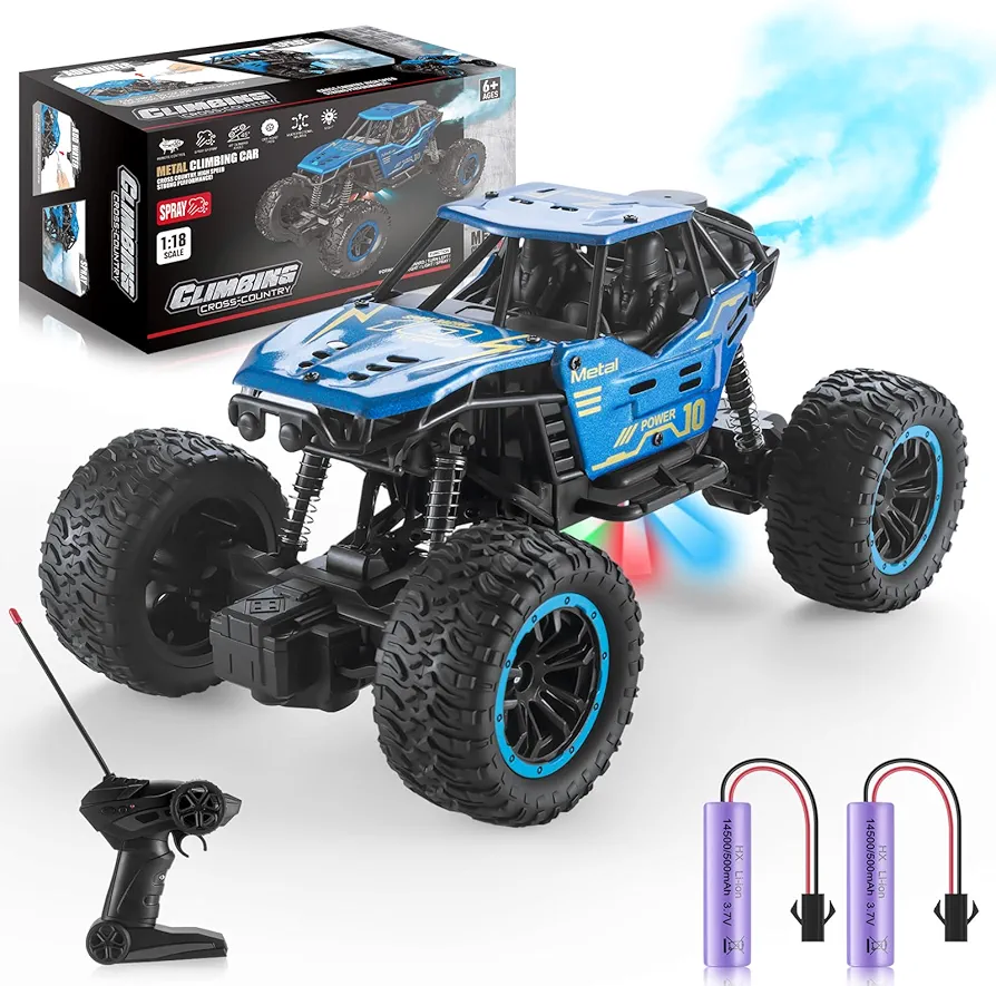 Remote Control Truck, 1:18 Remote Control Car for Boy with Spray & Light for Kids Age 4-7 8-12, 2.4Ghz Indoor/Outdoor All Terrain Electric RC Car Toy Gifts for Kids