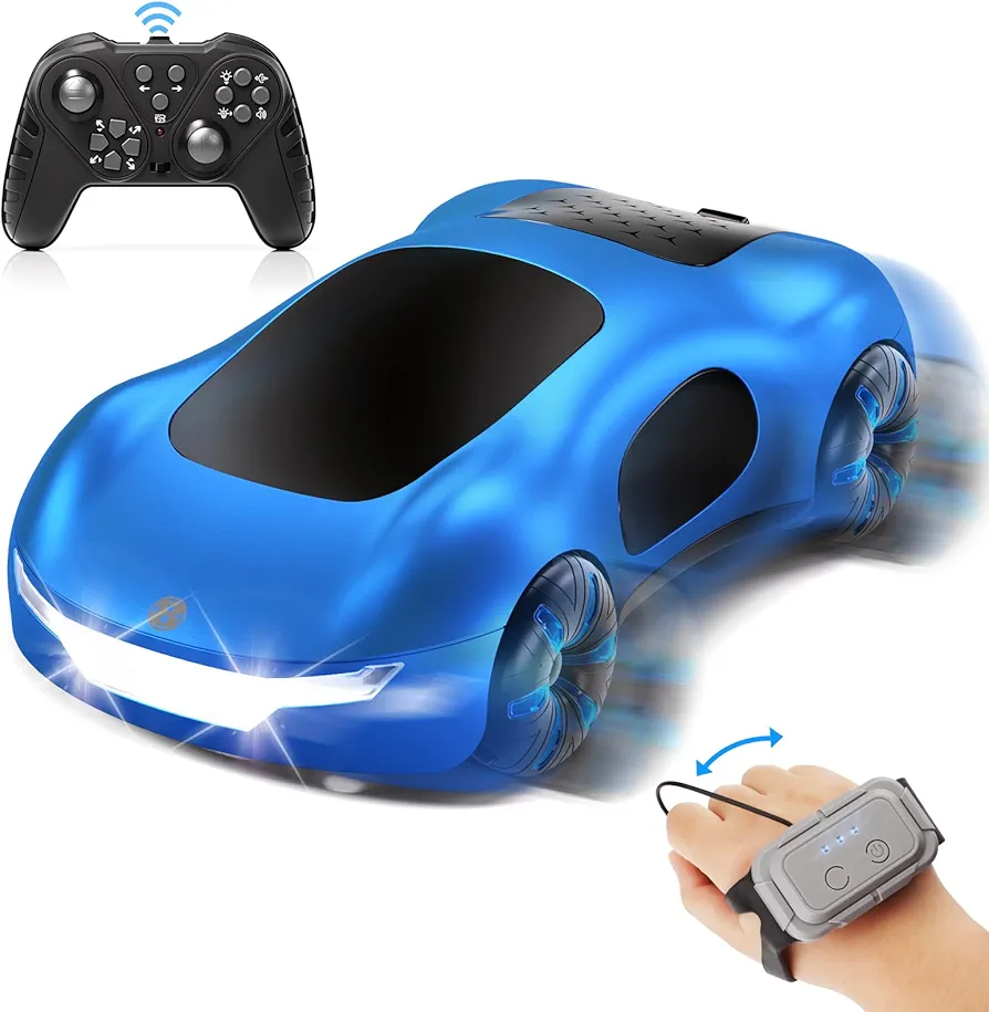 Remote Control Car, 2.4GHz Futuristic Gesture Sensing RC Sunt Car with Cool Lighting and Spray, 360° Rotating Side Drift RC Cars for Boys Age 6-12 4-7 8-12 Birthday Gifts Toy Cars (Blue)