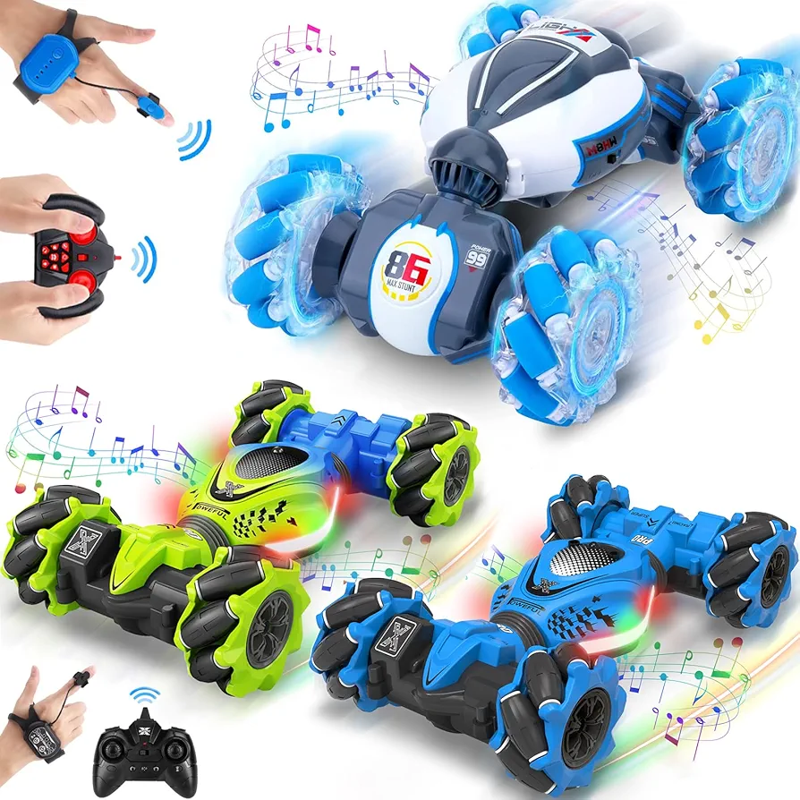 RC Cars Gesture Sensing Stunt Car 360° Rotate 4WD All-Round Drift Off-Road with Lights Music, Best Birthday Gifts for Kids Age 6 7 8 9 10 11 12 13, Gesture RC Car Toys for Boys Girls, 3 Cars