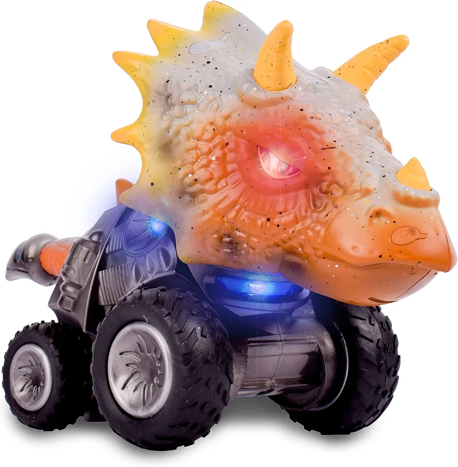 Maxx Action Dyborg Vehicles - Small Dinosaur Cars for Kids | Lights, Sounds and Friction Motor | Receive One T-Rex Triceratops or Stegosaurus - Sunny Days Entertainment