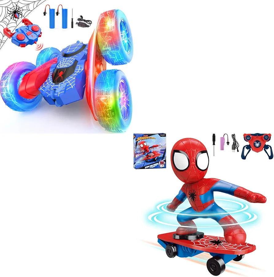 NQD Spider Remote Control Stunt Car & RC Stunt Skateboard, Rechargeable Toy Car for Boys Age 4-7 8-12 Birthday Xmas Gift