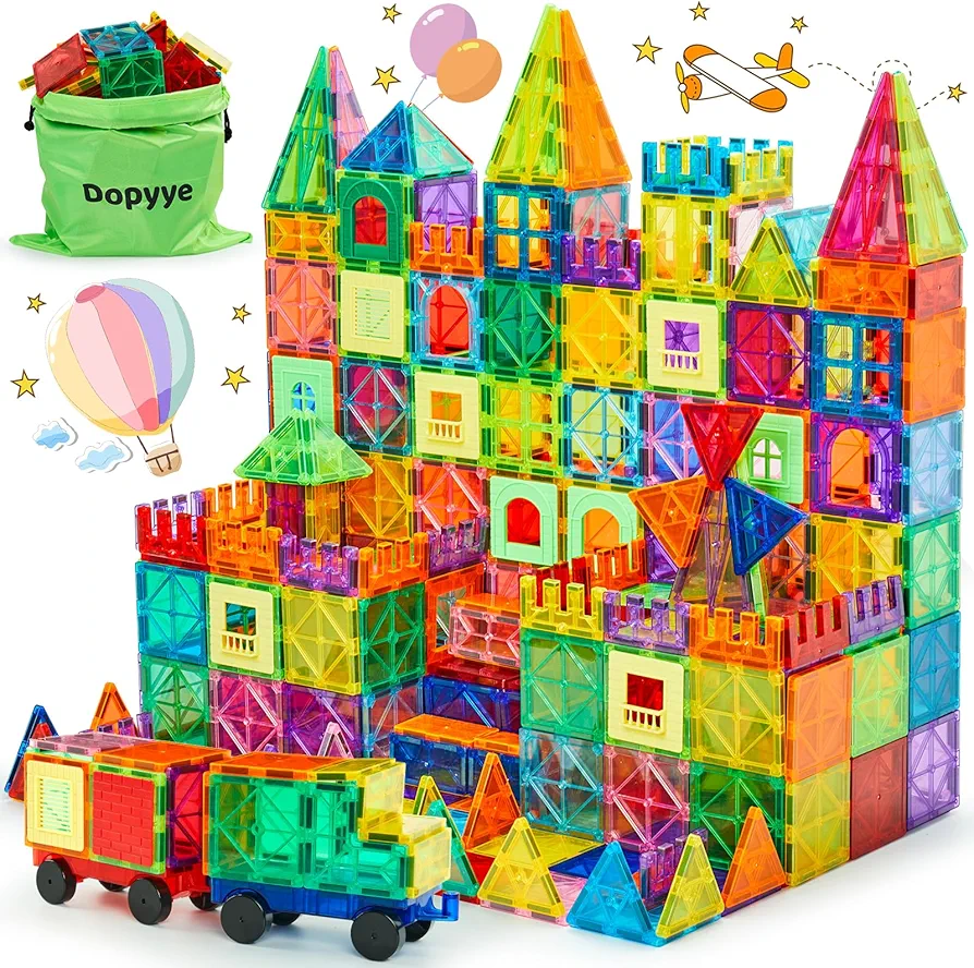 Magnetic Building Tiles for Kids, 100 PCS Magnetic Blocks with Storage Bag, Magnet Tiles STEM Educational Stacking Toys Gift for Toddler Ages 3 4 5 6 7 8 9