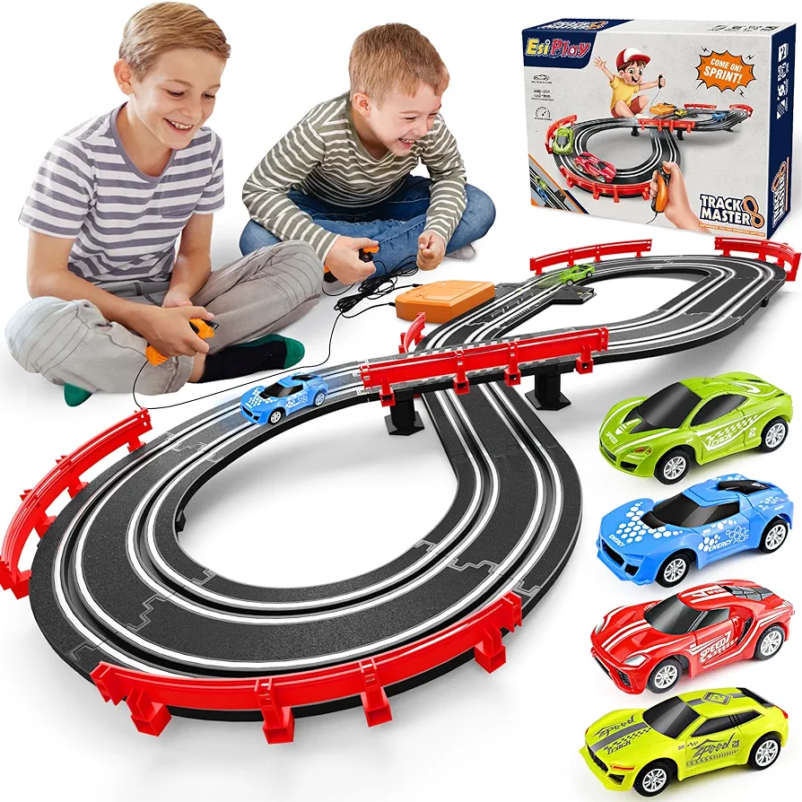 Slot Car Race Track Sets, Electric Boys Toys Race Car Track with 4 Slot Cars, 2 Controllers, Lap Counter, Gifts for Kids Age 3 4 5 6 7 8-12