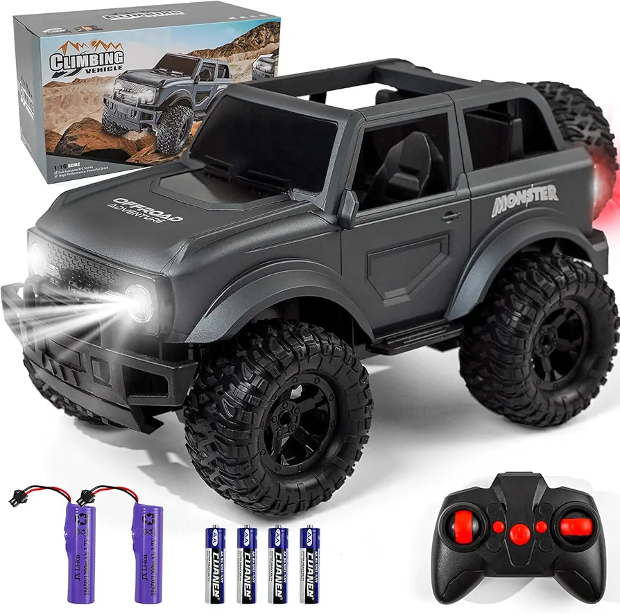 Remote Control Jeep Car Kids RC Cars with LED Lights & Driving Demo, 2.4GHz Remote Control Jeep Truck for 120 Mins Play, All Terrain Off-Road SUV, Cool Toys Gift for Kids Age 3 4 5 6+