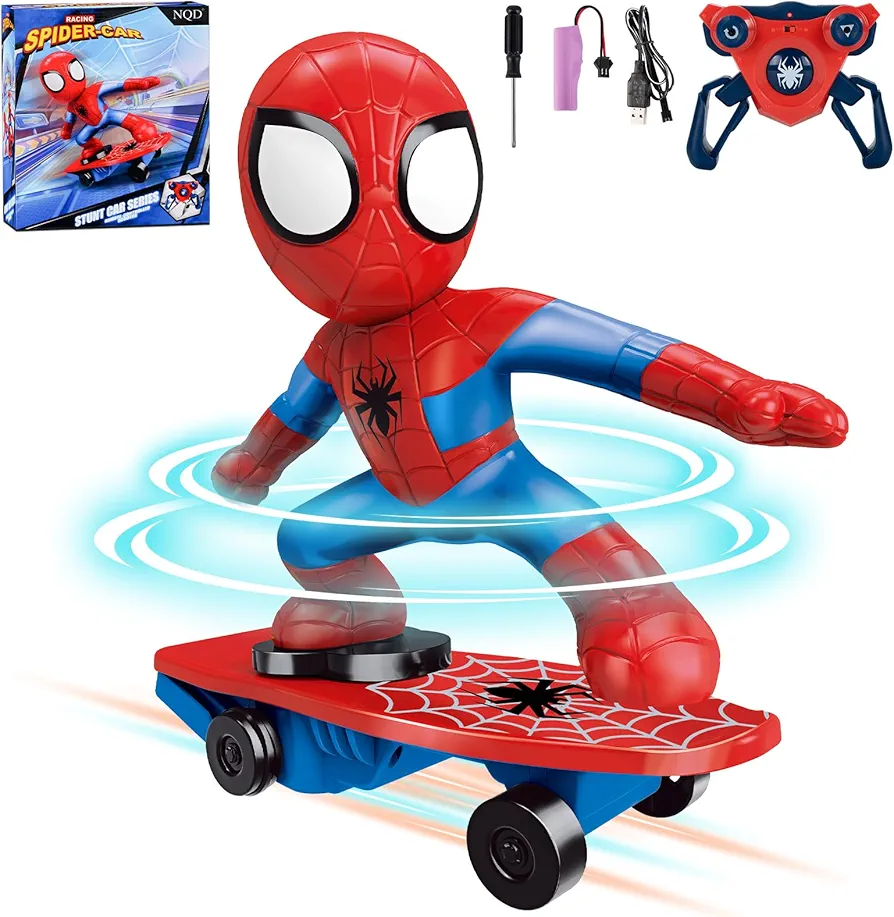 NQD Spider Remote Control Car, Rechargeable RC Stunt Skateboard Toy with 360° Rotation & Tumbling Obstacle Avoidance, RC Cars Birthday Gift for Boys Girls Aged 3-7 Kids