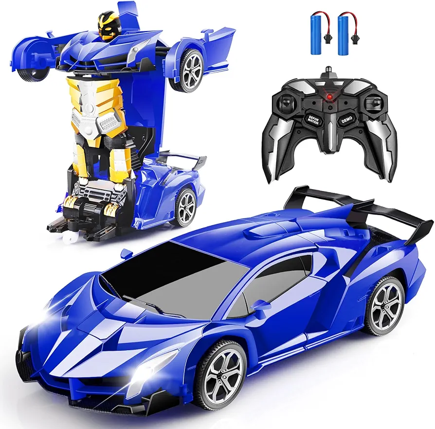 Remote Control Car - Transform, One-Button Deformation & 360°Rotating Drifting, 2.4Ghz 1:18 Scale Transform Car Toys for Boys Age 4-7 8-12（Blue）