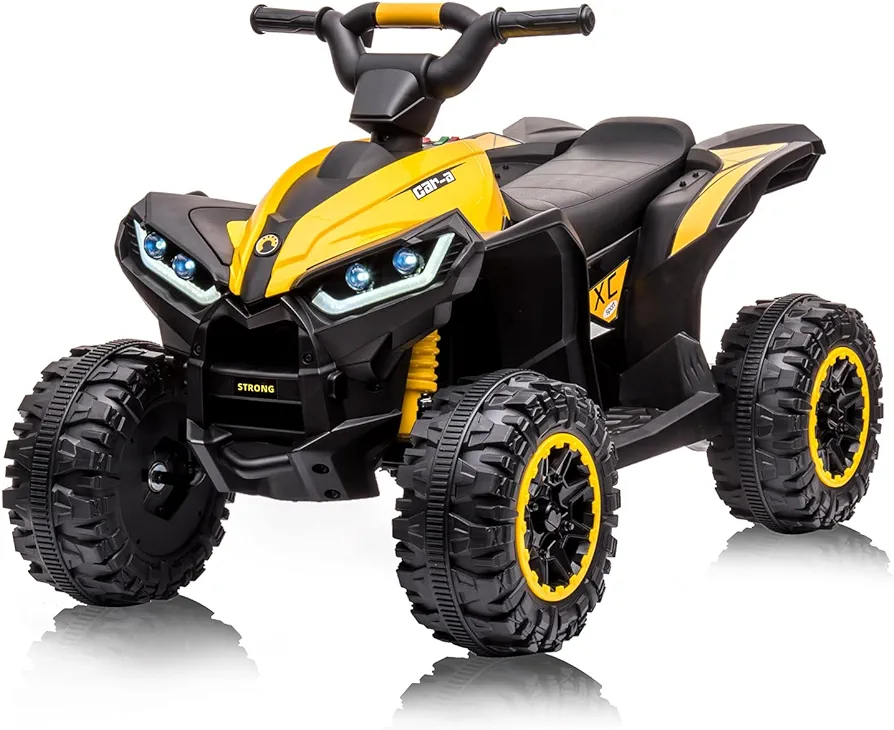 Kids ATV Ride on Toy 12V 4 Wheeler Battery Powered Quad Toy Vehicle with Music, Horn, High Low Speeds, LED Lights, Electric Ride On Toy, Soft Start, for Boys & Girls Gift, Yellow