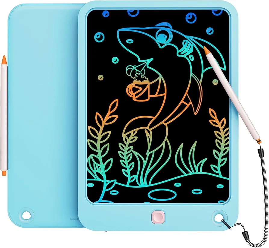 LCD Writing Tablet 10 Inch, Toys for 3 4 5 6 7 8 9 10 Year Old Boys Girls, Colorful Doodle Board Drawing Tablet, Gift for Boys Toddlers Age 3-12 Years, Memo Board, Drawing Pads with Lanyard(Lake Blue)