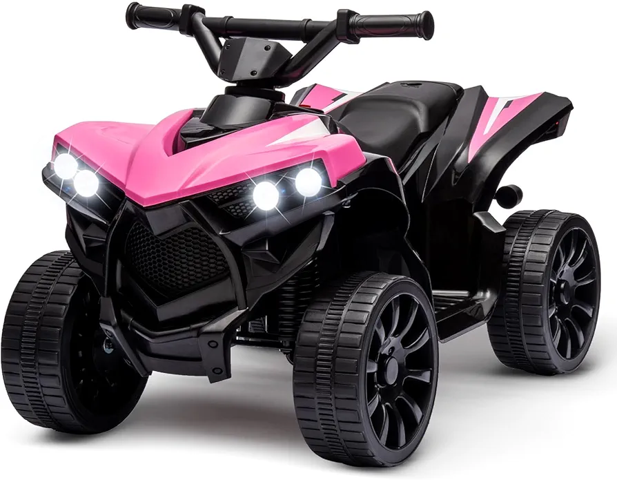 Kids Atv 4 Wheeler, 6V Ride On Toy w/ 1.8 Mph Max Speed, Wear-Resistant Wheels, Led Lights, Foot Pedal and Music, Electric Vehicle Quad Car for Kids Toddlers (Pink Black)