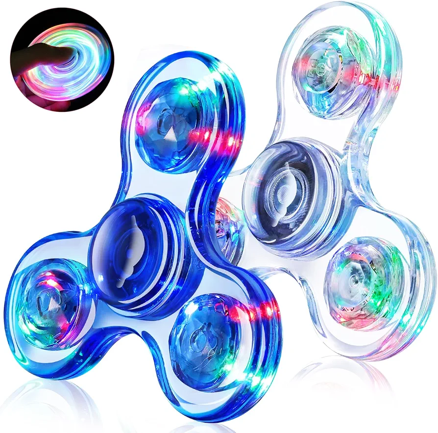 Fidget Spinner for Kids Adults 2 Pack, Light up Sensory Fidget Toys for Boys Girls Teens, Glow Fidget Spinners Classroom Prizes for Kids 4-8-12, Autism ADHD Toys Ages 5-7 Stress Anxiety Relief Fidgets