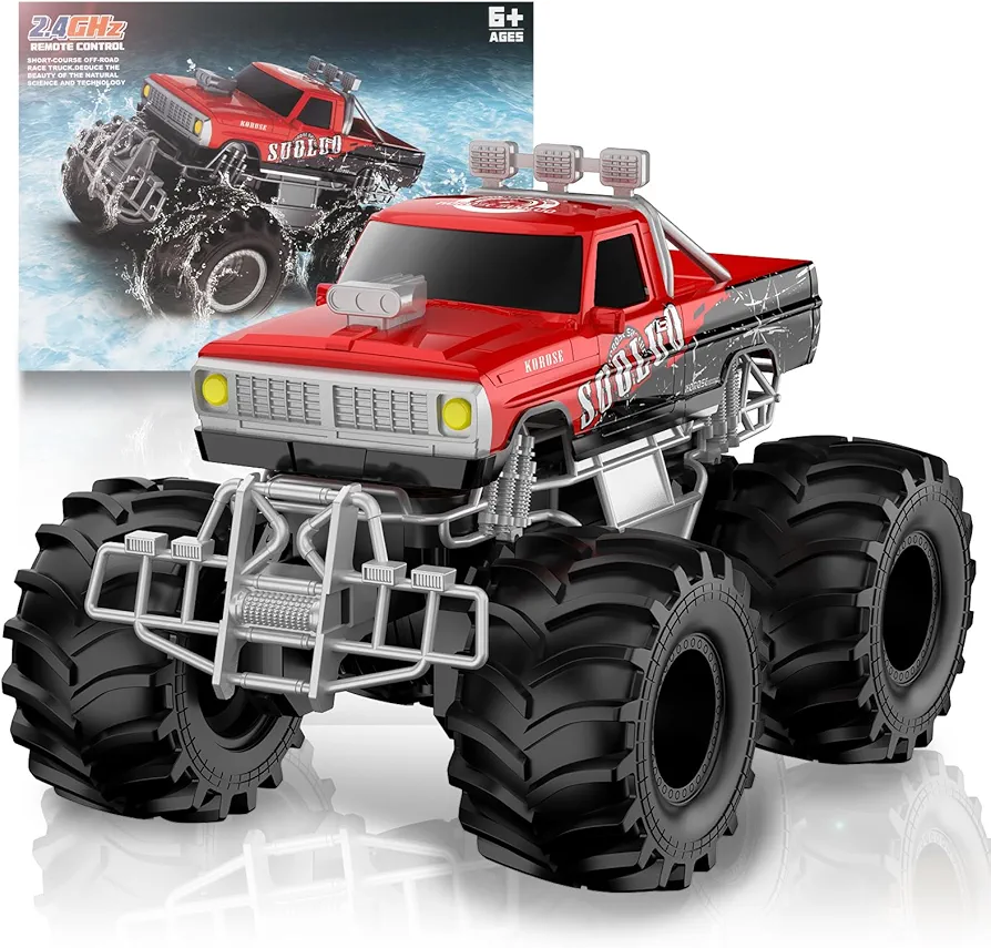 1:16 Scale Amphibious Remote Control Car Boat, 2.4GHz RC Truck, 4WD All Terrain Off Road Car, Pool Toy with Rechargeable Battery, Water Toy for Kids Ages 6-7 8-9 10-12 Boys & Girls (Red)