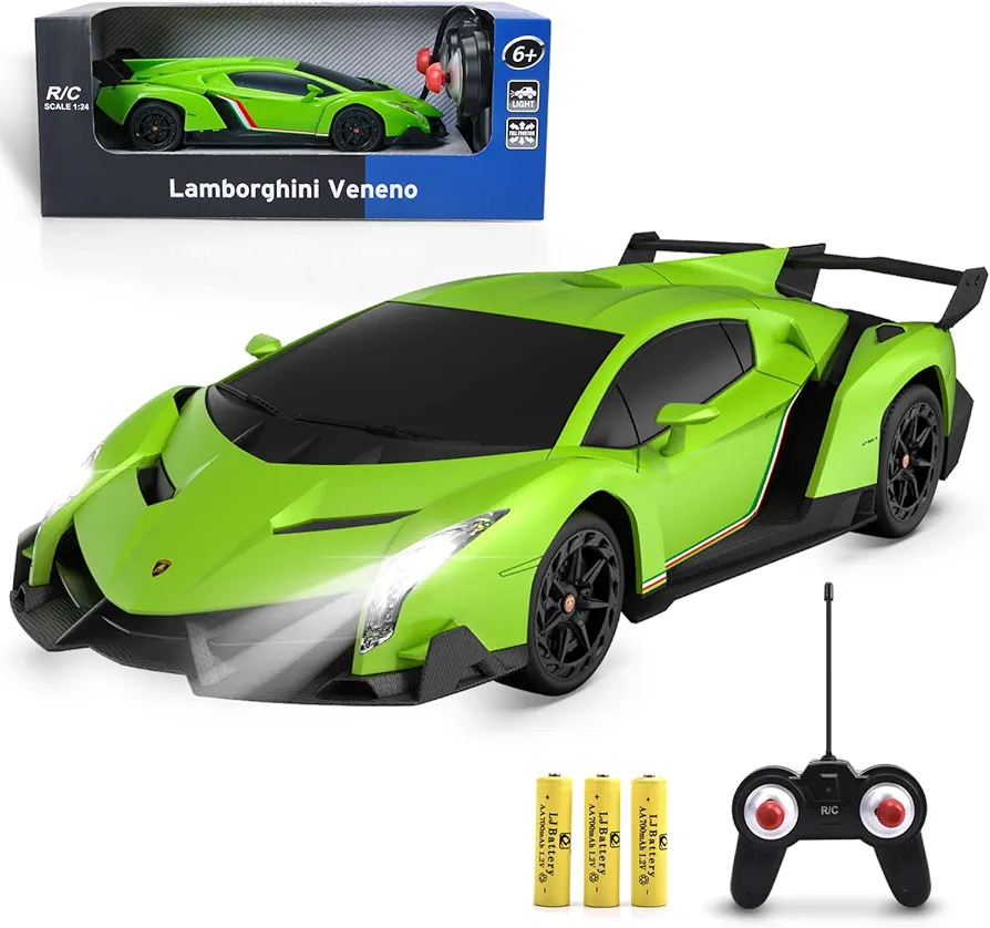 Officially Licensed Lamborghini Remote Control Car, 1:24 Scale Lambo VENENO Model Cars with LED, Lamborghini Toy Car RC Cars Christmas Birthday Gift for Boys Age 3 4-7 8-12 Year Old Kids Toys (Green)