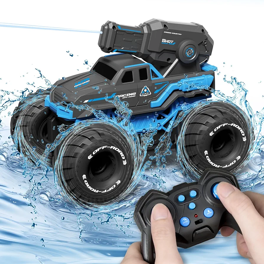 Amphilibious Remote Control Car Boat for Boys,2.4 GHz 1:16 RC Truck with Water Gun Body Waterproofing Suitable for All Terrain 4WD Off-Road Car,Pool Toys for Kids Ages 4-8