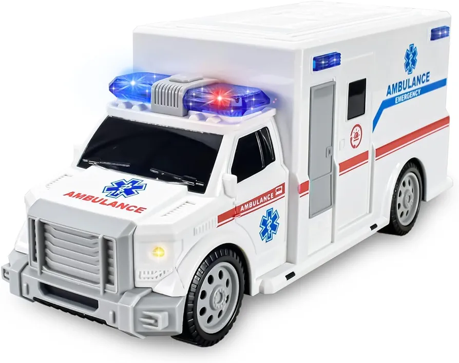 Ambulance Toys for Kids 3-12 Years Old, Electric Toys - with Bright Flashing 4D Lights and Real Sounds for Boys & Girl Ages 3+ Miracle Gift (White) (HC034)