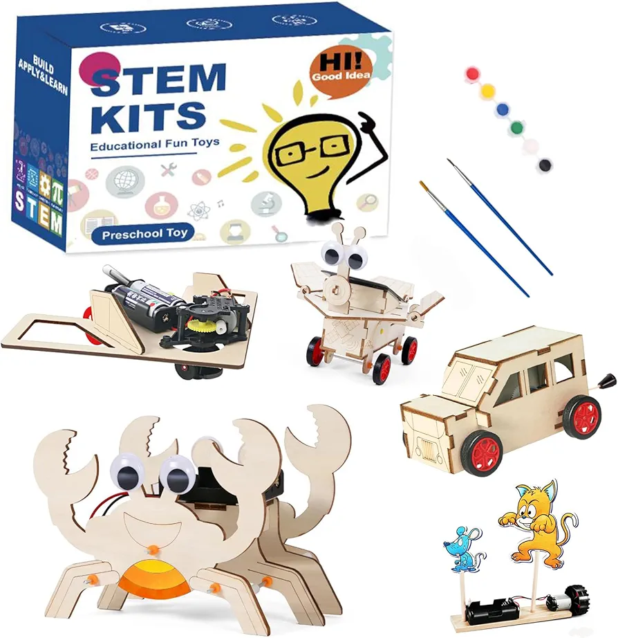 Science Kits for Kids Age 8-12,5 in 1 Educational Building Crafts,3D Wooden Assembly Engineering Set,Perfect STEM Toys Gift for Teens Boys and School Projects