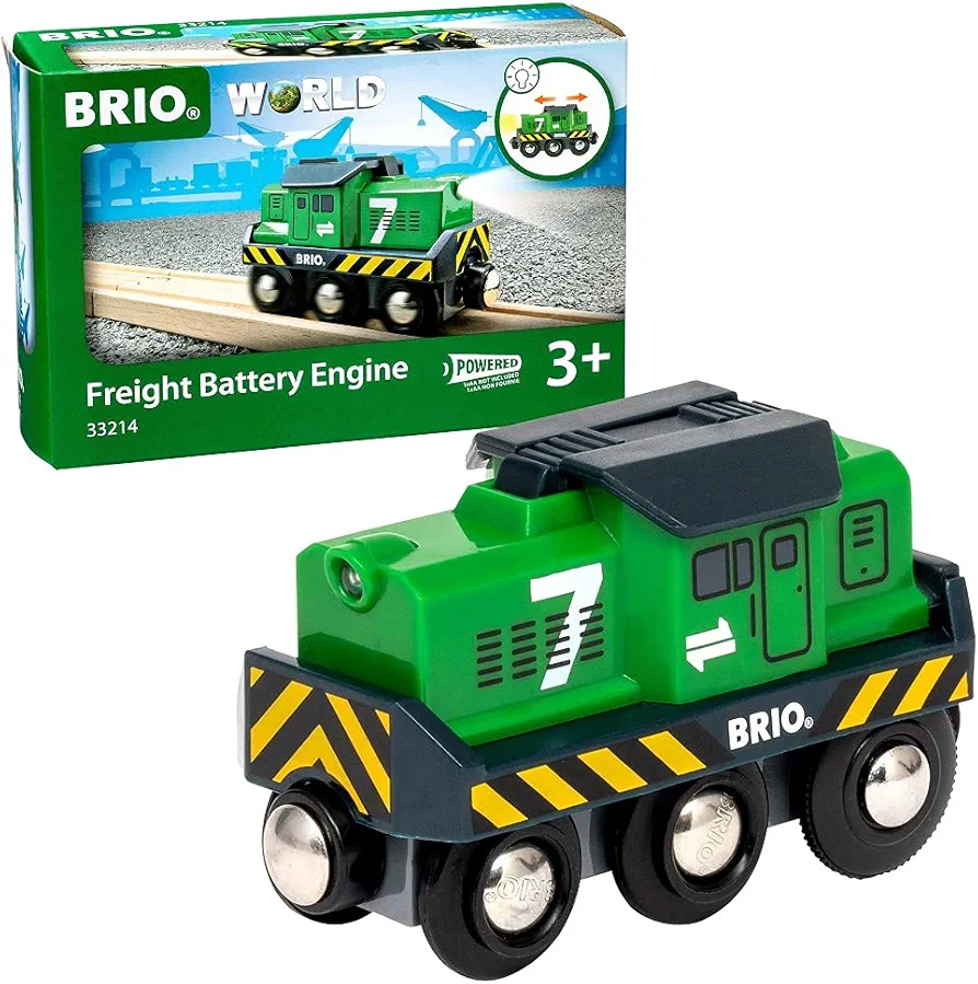 BRIO World 33214 - Freight Battery Engine - Engaging Wooden Toy Train Set for Kids Age 3 and Up | Battery Powered | Interactive Play | Ideal