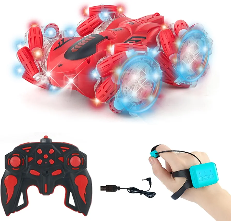 Gesture Sensing RC Stunt Car,360° Spins Double Sided Hand Controlled RC Car Glove Controlled Twist Remote Control Car with Lights Music Birthday Gifts Toys for Boys Age 6 7 8 9 10 11 12