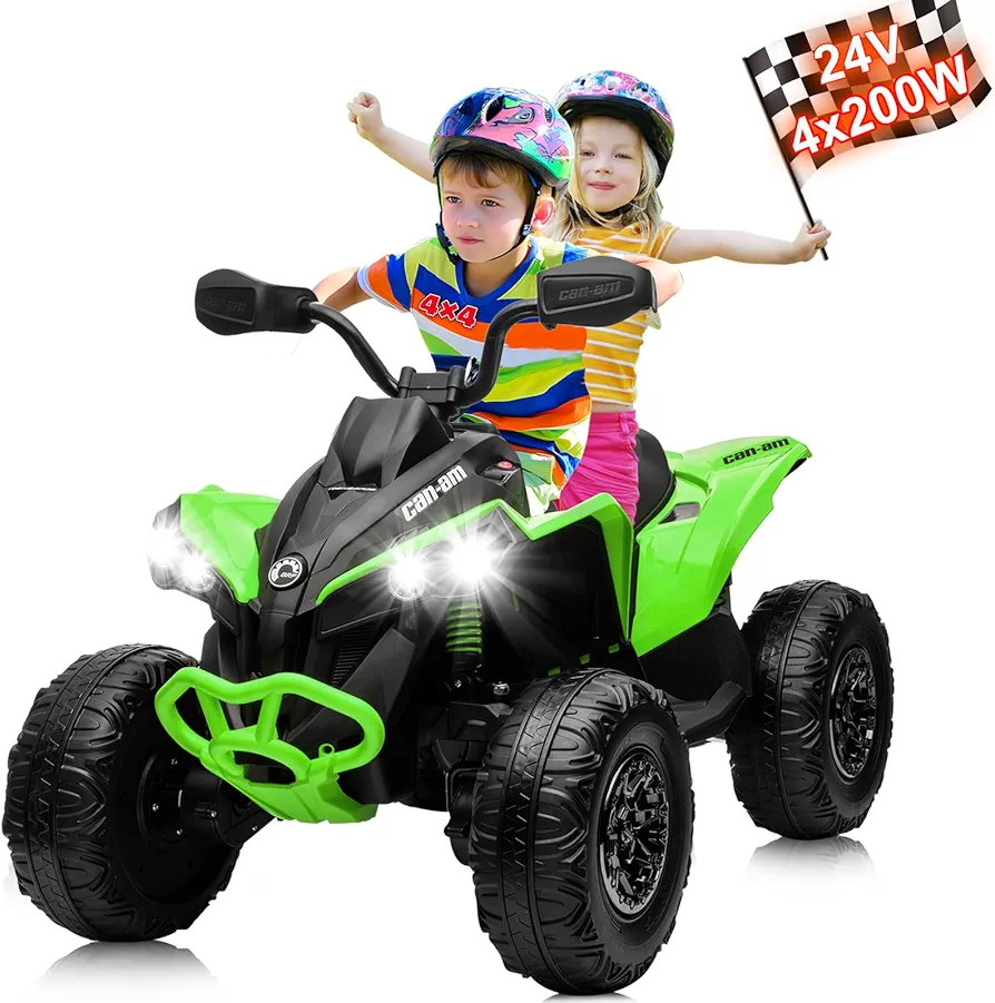 Kids ATV 24V,Power Wheels 24V, JOYRACER Licensed BRP Can-am Two Seater Ride on Cars for Kids w/ 4x200W Powerful Motor, Bluetooth, LED Lights, USB, Spring Suspension, Electric Quad for Boys Girls