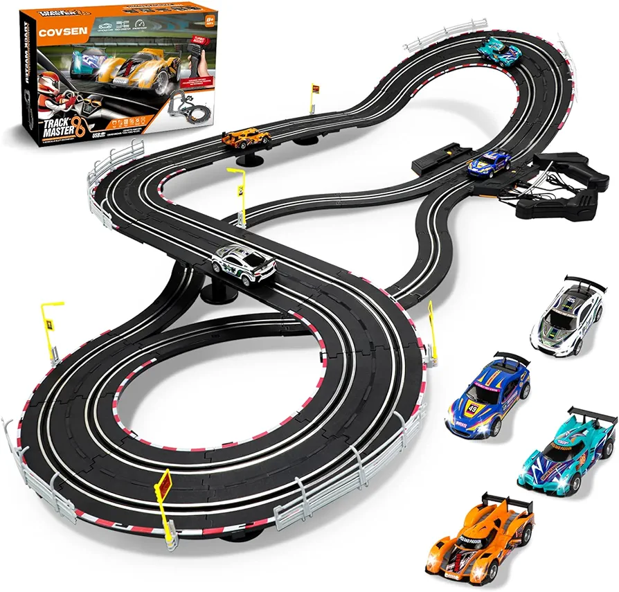 Slot Car Race Track Sets - Electric Race Car Track for Boys and Kids - RC Race Track with 4 Slot Cars, Dual Racing Track Electric Powered Race Track Toys Birthday for Boys Child 8-12