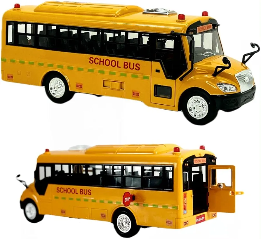 Big Daddy Huge Yellow School Bus with Lights and Cool Openable Doors Pull Back Toy School Bus with Sounds and Songs for Girls, Boys, Toddlers