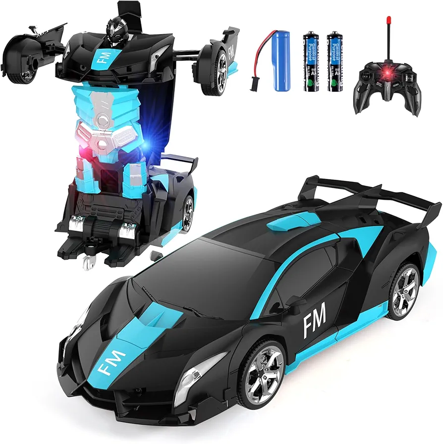 Remote Control Car for Kids Ages 3-8, RC Cars Toys for 4 5 6 7-12 Boys Girls, One-Key Transforming Robot with 360° Rotation Drifting, Best Christmas Birthday Gifts, Dark Blue