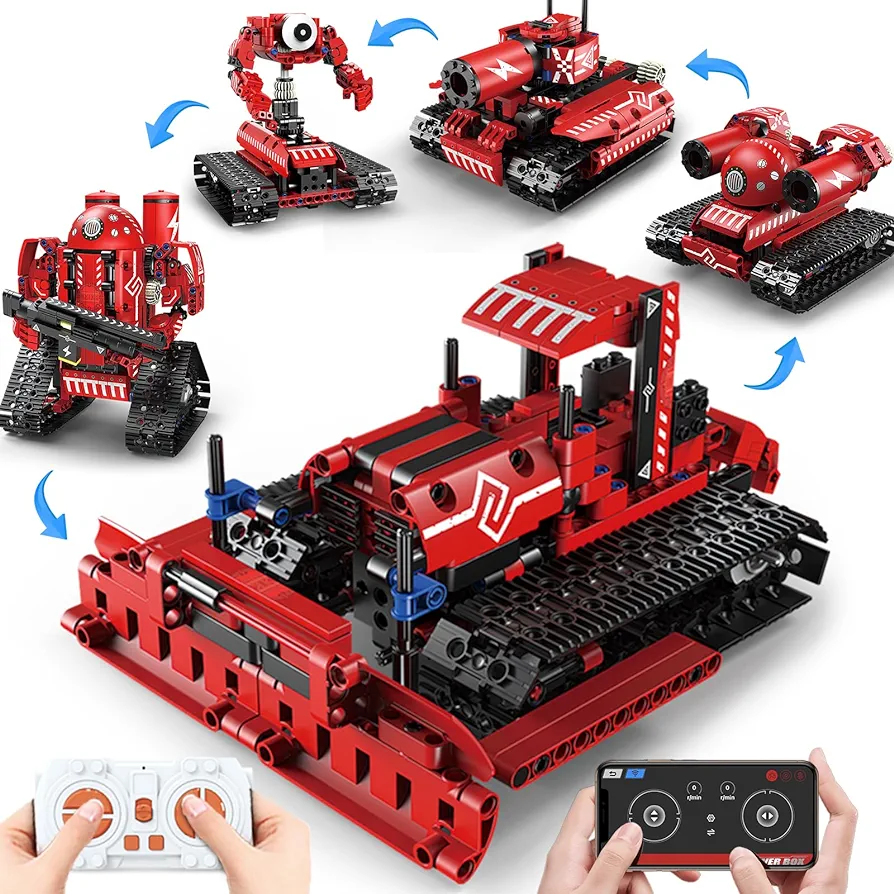 Technique Car Building Blocks Set, Science Kits for Kids Age 8-12, STEM 5in1 Remote & APP Control Tracked/Robot/Bulldozer/Tank, Building Toy Gifts for Boys Girls 8-16, (495 PCS)