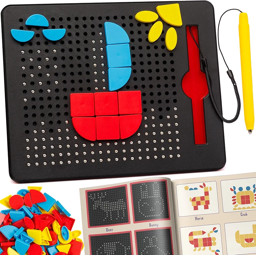 Magnetic Drawing Board Pen - Puzzle Game for Kids & Toddlers - Perfect 2in1 Travel Toys for Kids ages 4-8 - Magnetic Tablet with Beads for Car Activities or Airplane