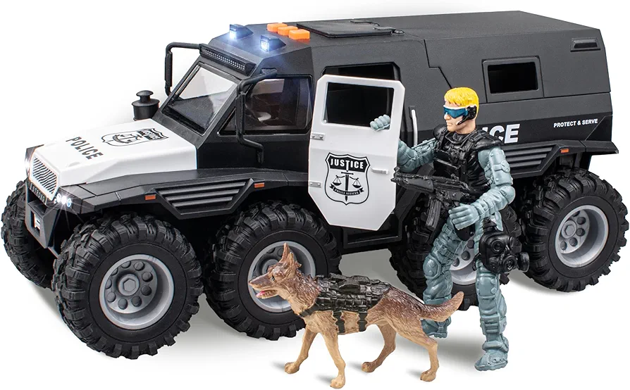 Police Car Toy ,8x8 Friction Powered Police Car with Light and Sounds Openable Doors,Military Policeman &Dog ,Police Car Toys for Boys 3-8, Big Wheel Truck,police monster truck