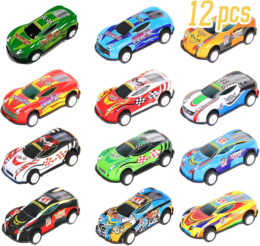 12PCS Random Pull Back Toy Cars for Boys Girls Toddlers 3,4,5,6 Years Old, Mini Die-Cast Race Cars Vehicles Bulk, Party Favors，Pinata Fillers (12pcs multicolor)