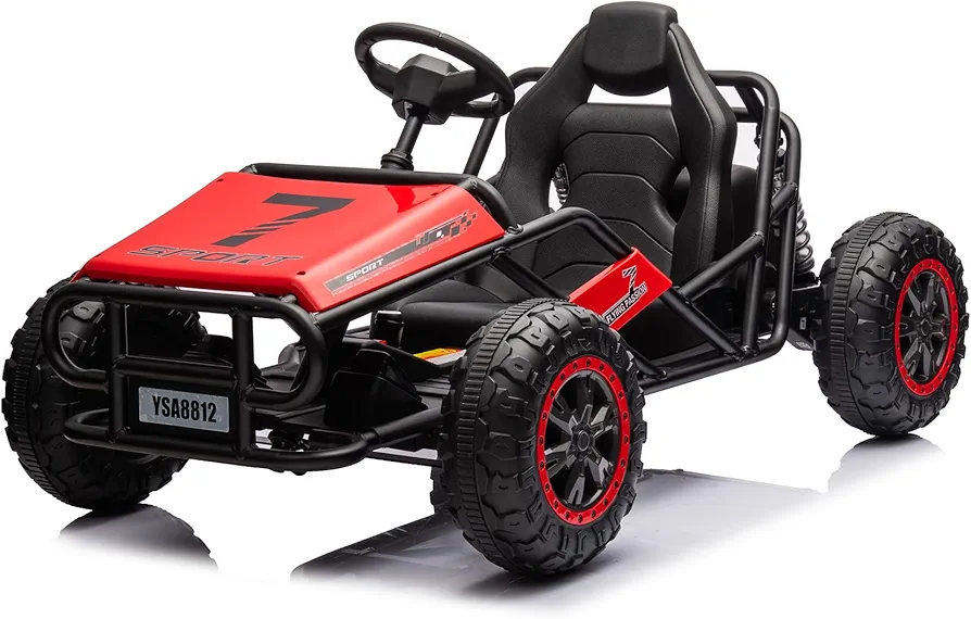 sopbost 24V Ride On Toy for Big Kids Age 6+ Boys Girls Metal Frame 2WD Dune Buggy UTV Off-Road Electric Go Kart with Gas & Brake Pedal, Rear Spring Suspension, Red