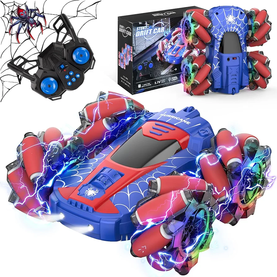 NQD Spider Remote Control Car, Double Sided 360°Rotating 4WD Off-Road RC Cars with Music, RC Stunt Car with Cool Light 2.4GHz Rechargeable Race Stunt Toy Car for Ages 8-12 Boys Girls Birthday