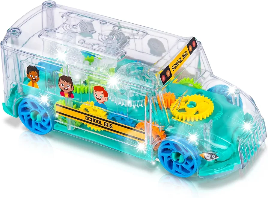 ArtCreativity Light Up School Bus Toy for Toddlers - Bump and Go School Toy Bus with Colorful Spinning Gears, LED Lights, and Music - Autism Sensory Toys for Boys Ages 4 5 6 7 8