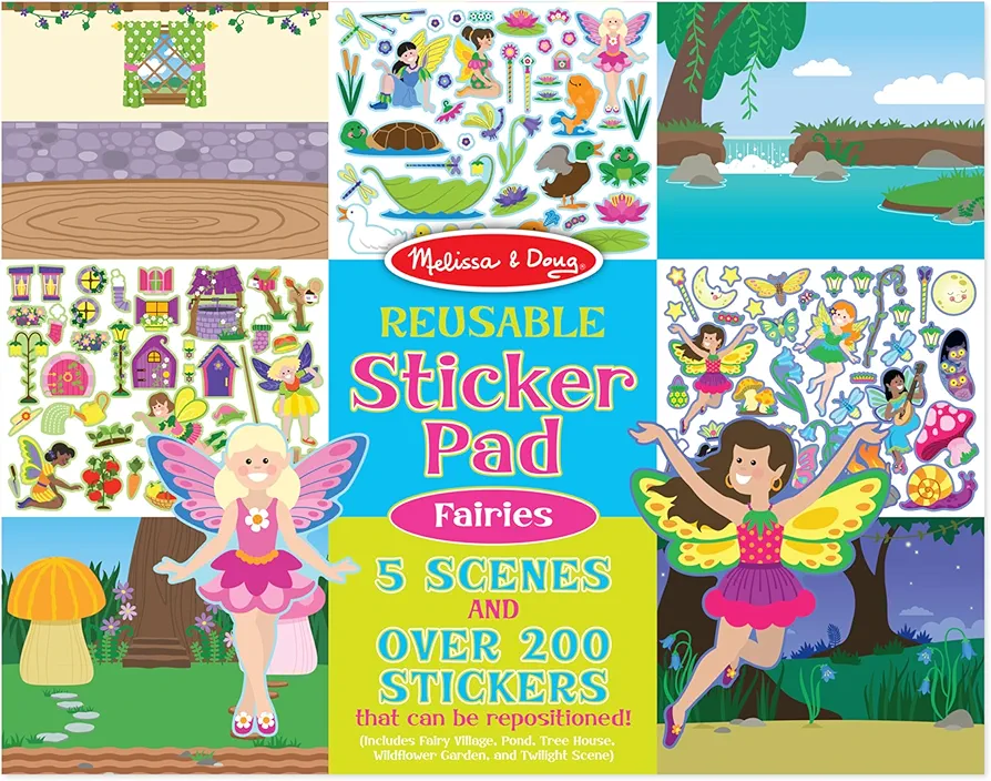 Melissa & Doug Reusable Sticker Pad: Fairies - 200+ Stickers - Removable Stickers, Fairy Toys, Restickable Sticker Book For Kids Ages 3+