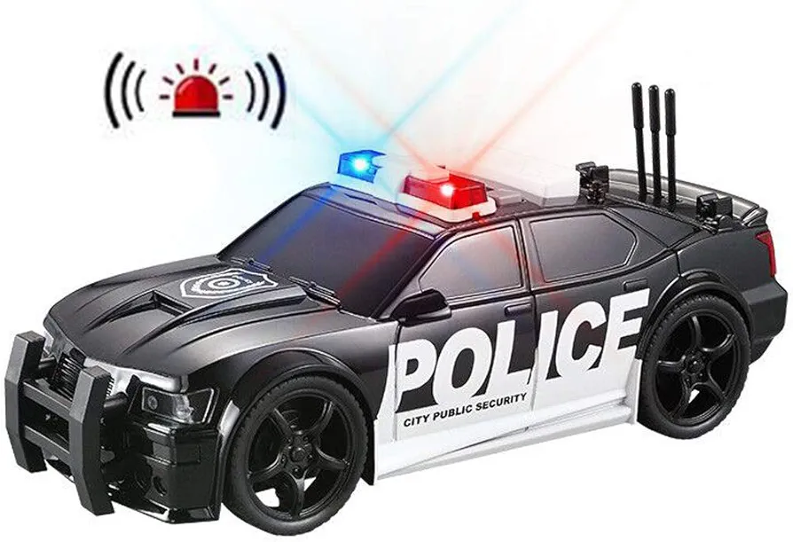 Police Car Toy Plastic Pursuit Rescue Vehicle with Sirnes Sound and Light for Kids Toddlers Boys 1:20