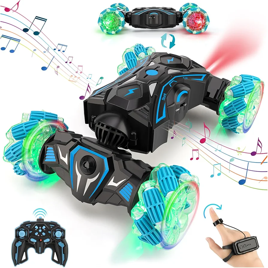 Remote Control Car for Boys 6-12 yr, Gesture Sensing RC Stunt Car Toys for Kids, 2.4gHz 4WD Hand Controlled RC Car, 360° Rotating Transform Drift Car Birthday Gift for Kids Aged 6 7 8 9 10 11 12