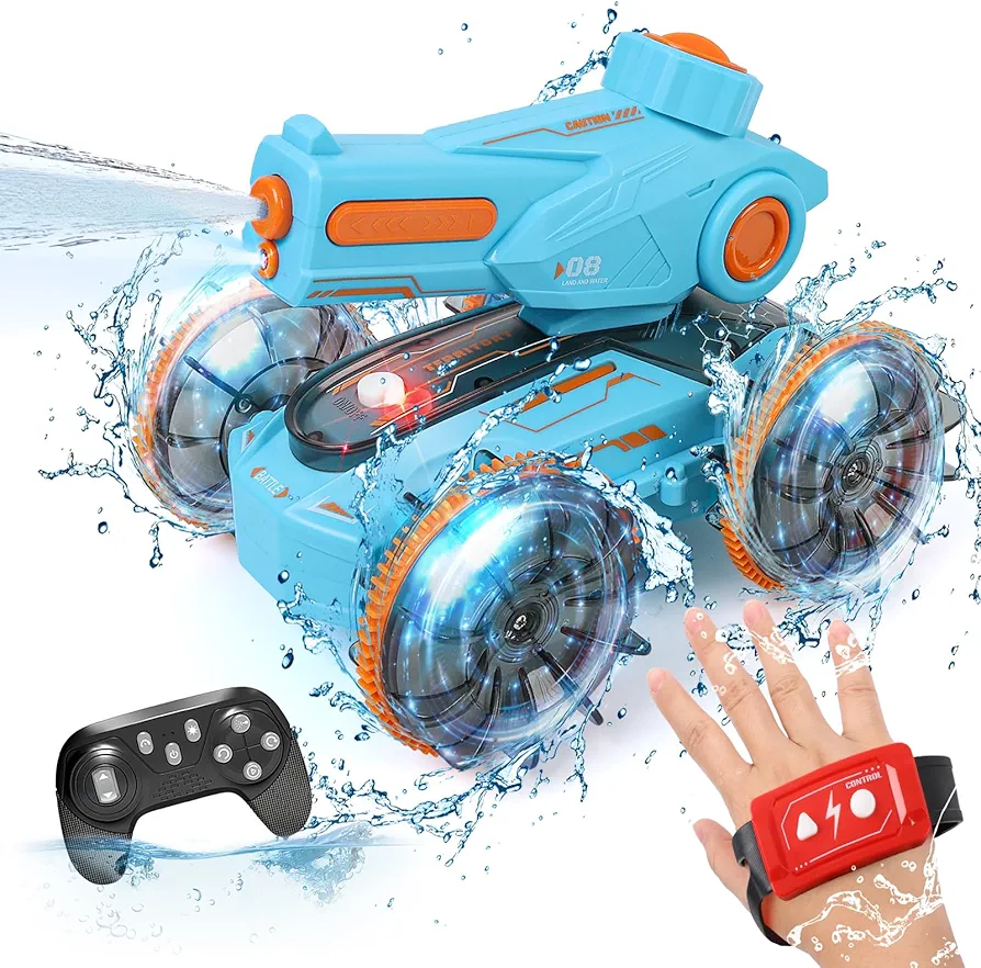 Amphibious Remote Control Car Gifts for Kids 6 7 8-12 Years Old Boys Girls Birthday Gift - Water Pool Toys Waterproof 4WD Gesture Sensing RC Car Boat