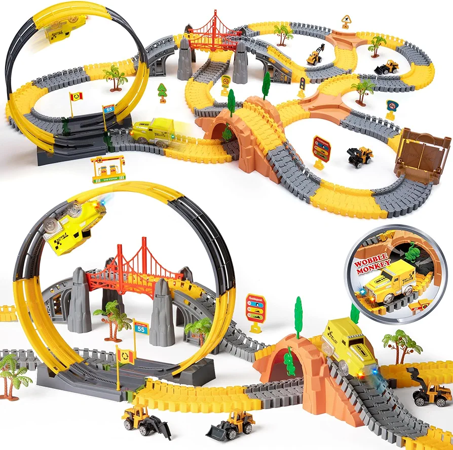 OR OR TU Toys for Boys 5-7, Race Track for Toddlers 3-5, 342Pcs Construction Toys for Boys Kids Car Track Toy Train Set Flexible Gift for 3 4 5 6 7+ Years Old