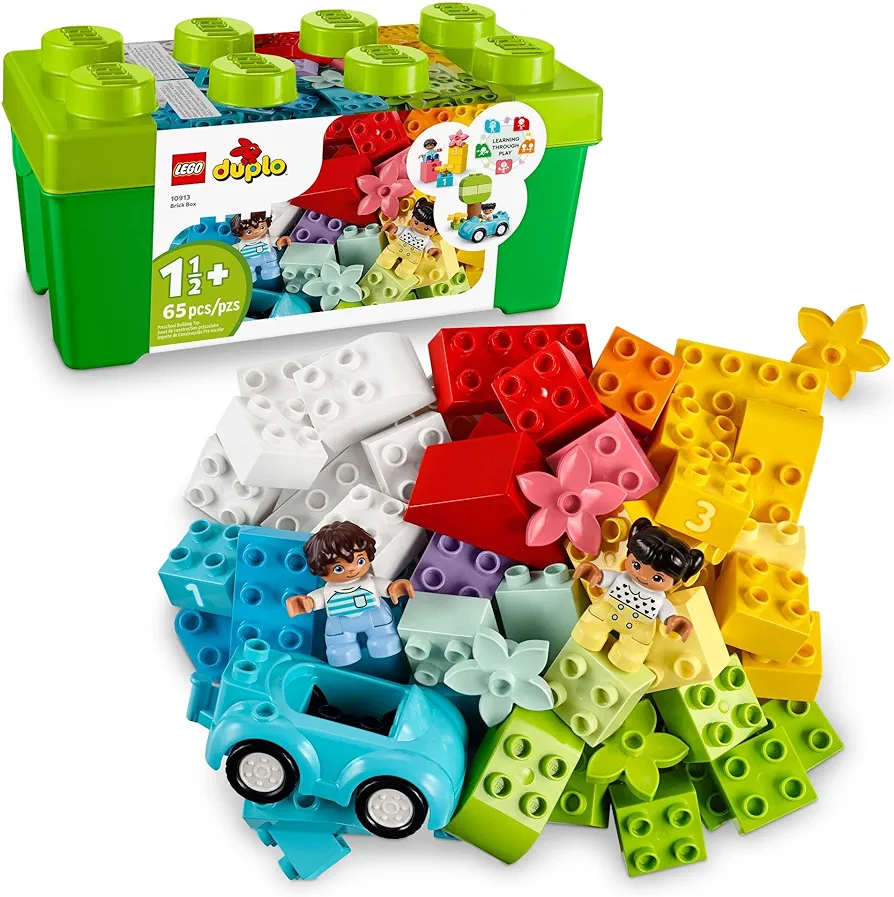 LEGO DUPLO Classic Brick Box Building Set - Features Storage Organizer, Toy Car, Number Bricks, Build, Learn, and Play, Great Gift Playset for Toddlers, Boys, and Girls Ages 18+ Months, 10913