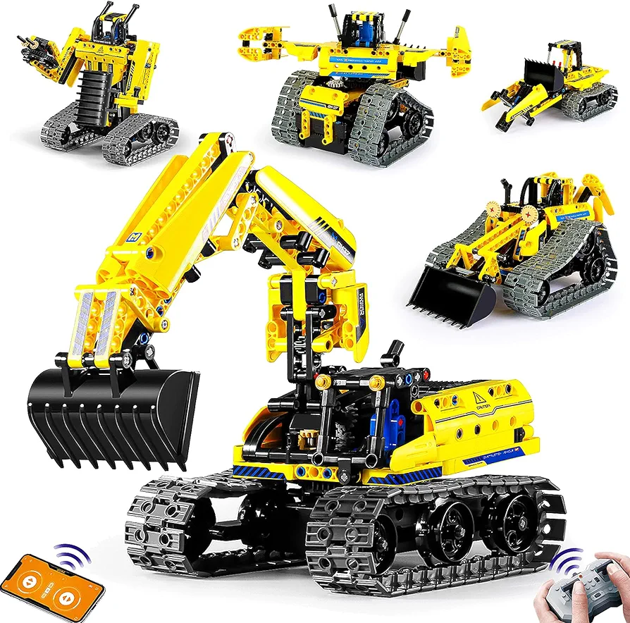 5 in 1 Building Toys STEM Robotics Kit, 430 PCS Blocks RC Robot Erector Sets, APP & Remote Control Excavator Science Kits for Kids Age 6 7 8 9 10 11 12-14, DIY Educational Gift for Boys & Girls