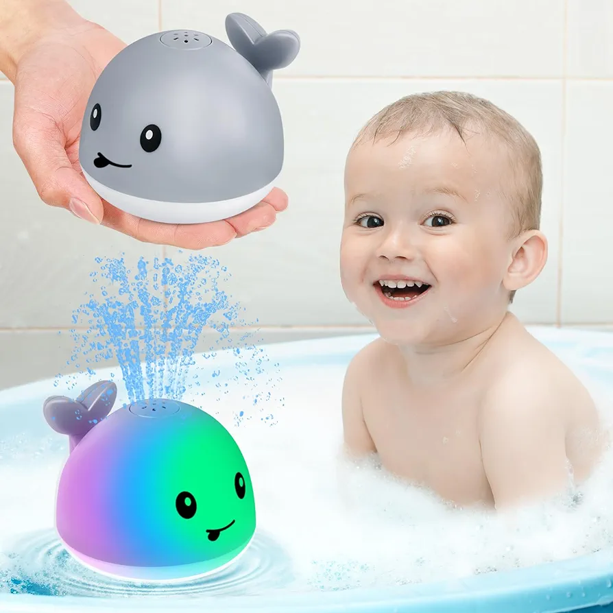 Gigilli Baby Whale Bath Toy, USB Rechargeable Bath Fountain Toy 6-12 12-18 Months, Light Up Bath Toys Sprinkler, Spray Water Pool Bathtub Toys for Toddlers 1-3 2-4 Infant Kid Baby 2 3 4 5 Shower Gifts