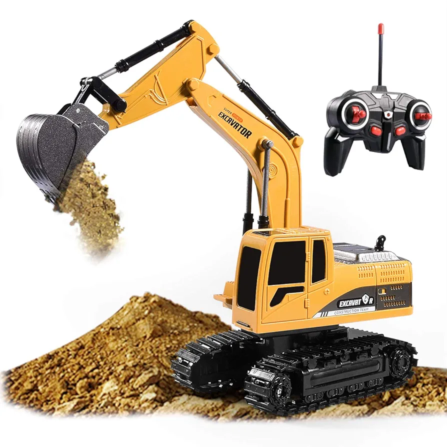 Construction Excavator Toy - Kids Toy Engineering Digger Truck, Remote Control Rechargable Hydraulic Car,Educational Birthday Gifts Kids for 3 4 5 6 7 8 9 Year Old Boys Girls.