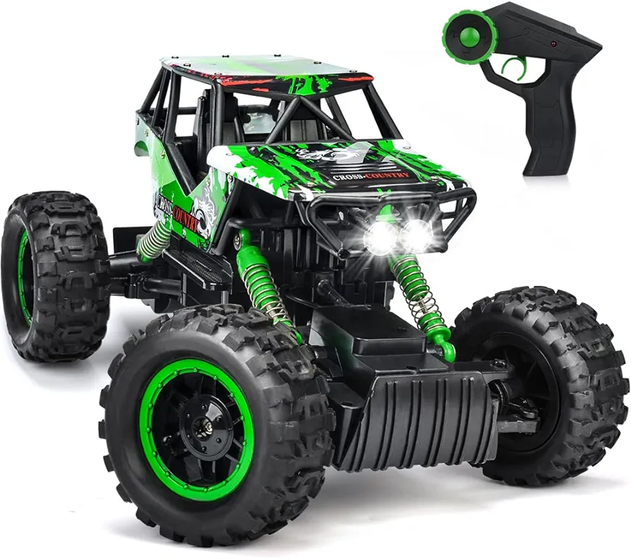 DOUBLE E 1:12 Scale Large Remote Control Car Monster Trucks for Boys with Head Lights 4WD Off All Terrain RC Car Rechargeable Vehicles Xmas Gifts for Kids