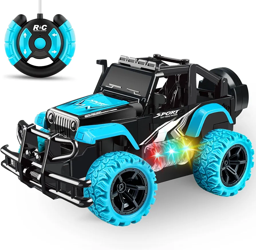 Remote Control Car for Kids 3-5, 1:20 Scale Off Road Rc Car Remote Control Truck Vehicles Stunt Rc Racing Cars for Boys Girls 4-7 8-12 Car Toys with 3 Color Lights Birthday Gift, Lake Blue