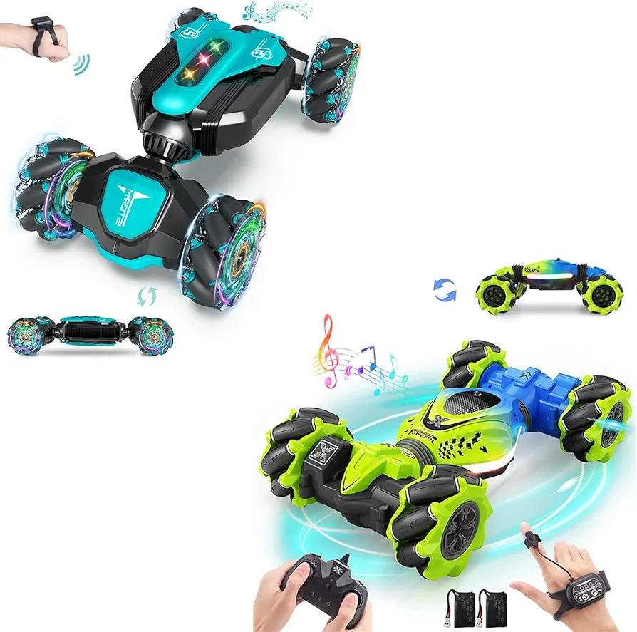 Dysaim Gesture RC Car Hand Controlled Stunt Car for 6-12 yr Boys Girls, 4WD 2.4GHz Remote Control Gesture Sensor Toy Cars Drift Twist Car Offroad with Light Music for Ages 8-13 Kids (2 PACK)