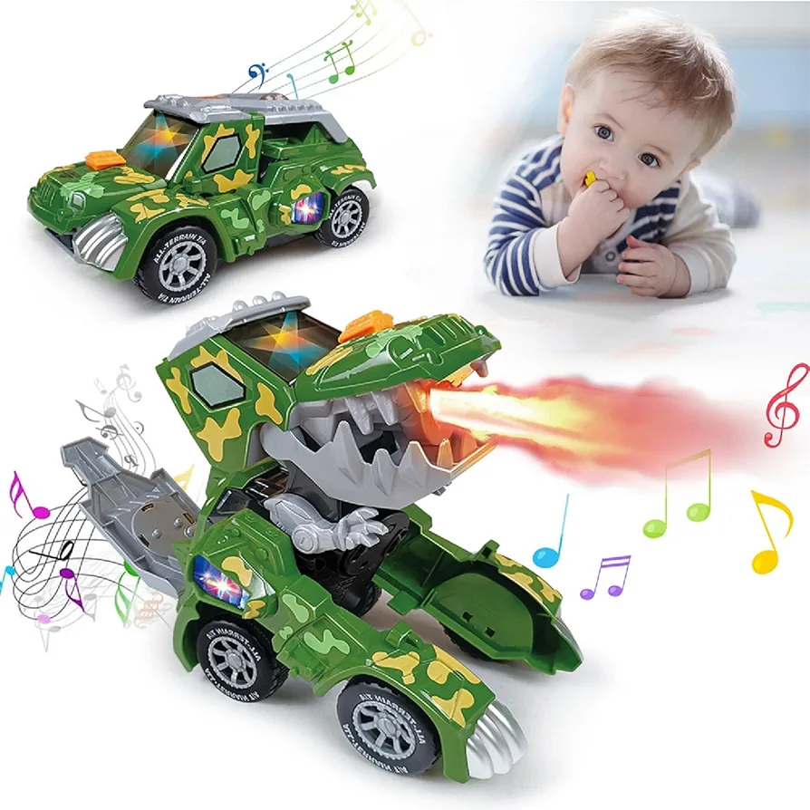 Dinosaur Toys for 1 2 3 Year Old Boys,Toddler Toys Moving Dino Transforming Car,Dinosaur Toys for Kids 3-5 with Light Music Mist Spray for Toddlers 3 4 5 Year Old Boys Girls Christmas Birthday Gifts