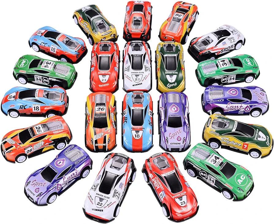 21 Pack Pull Back Toy Cars, Party Favors, Goodie Bag Stuffers, Race Vehicles Bulk, Pinata Fillers, Teacher Treasure Prize Box Toys for Boys Girls Toddlers 2,3,4,5 Years Old